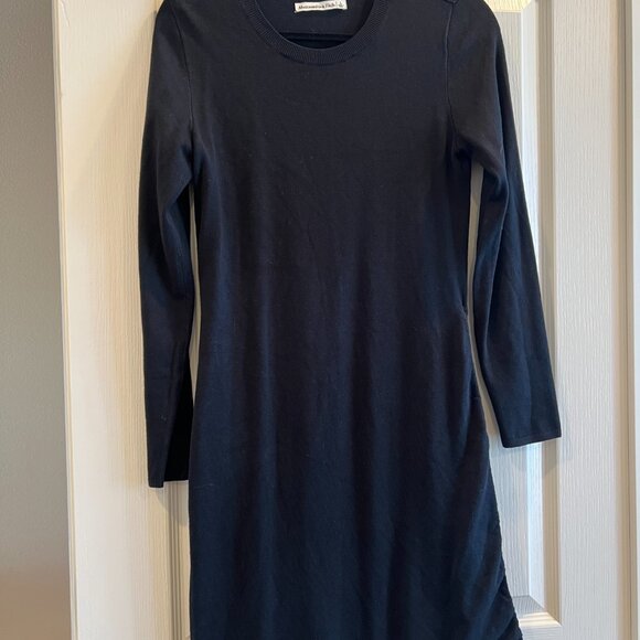 Abercrombie & Fitch Asymmetrical Ruched Mini Sweater Dress Size L Black - Picture 4 of 6